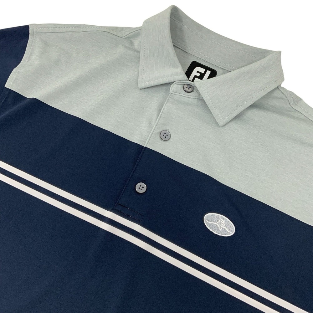 FootJoy Men's Medium Golf Polo Shirt Navy White Gray Performance Stretch Casual